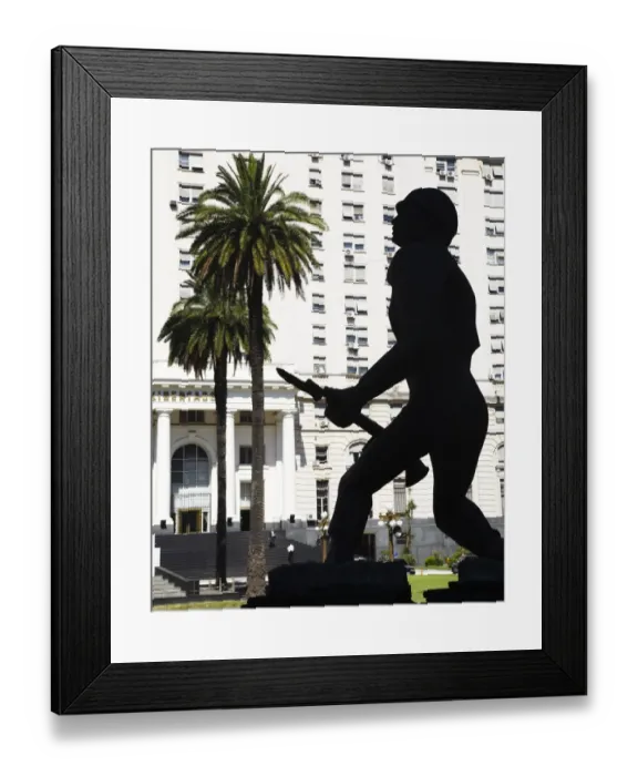 Framed Print : Argentina, Buenos Aires Province, Buenos Aires. Silhouted statue of a soldier outside a military building in Framed Print : Argentina, Buenos Aires Province, Buenos Aires. Silhouted statue of a soldier outside a military building in