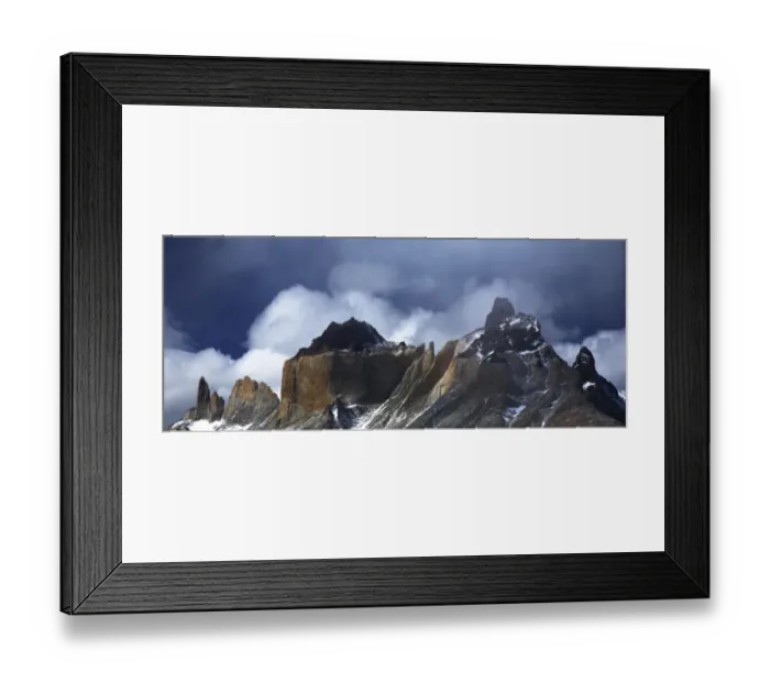 Framed Print : Chile, Southern Patagonia, Torres Del Paine National Park. Late afternoon light illuminates the peaks of the Cuernos Framed Print : Chile, Southern Patagonia, Torres Del Paine National Park. Late afternoon light illuminates the peaks of the Cuernos