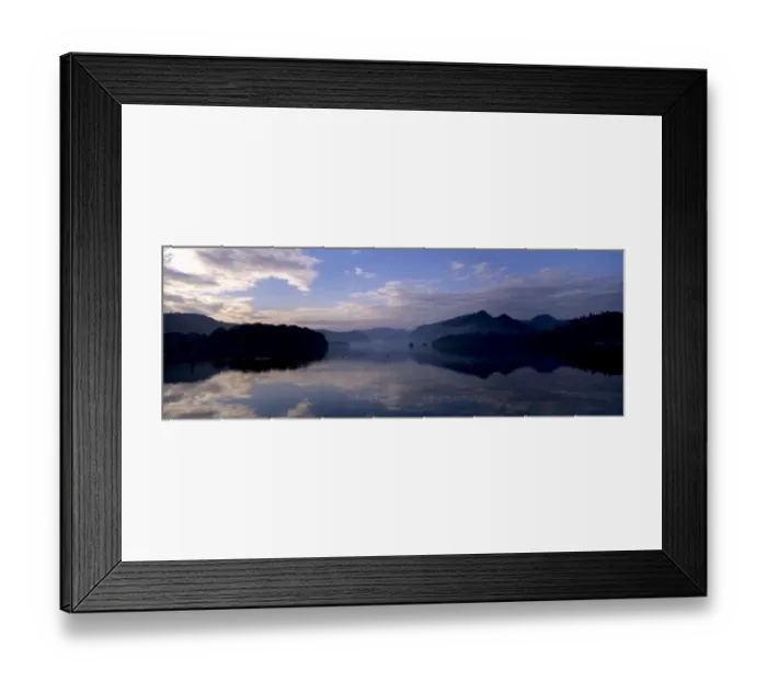 Framed Print : ENGLAND, Cumbria, Lake District National Park. Mountain backdrop reflected in the still waters of Derwentwater
