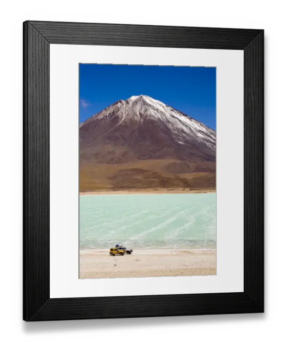Framed Print : Bolivia, Southern Altiplano, Laguna Verde. Tourist trip 4x4s parked near Laguna Verde Framed Print : Bolivia, Southern Altiplano, Laguna Verde. Tourist trip 4x4s parked near Laguna Verde