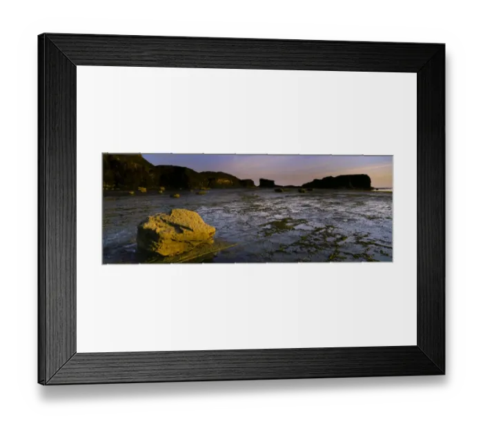 Framed Print : ENGLAND Yorkshire North York Moors National Park Morning light iluminates the coastline of Saltwick Bay Nab