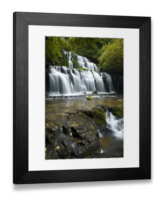 Framed Print : New Zealand, Southland, The Catlins. Purakaunui Falls surrounded by native woodland