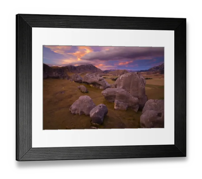 Framed Print : New Zealand, Canterbury, Castle Hill. Imposing array of limestone boulders on Castle Hill overlooking Framed Print : New Zealand, Canterbury, Castle Hill. Imposing array of limestone boulders on Castle Hill overlooking