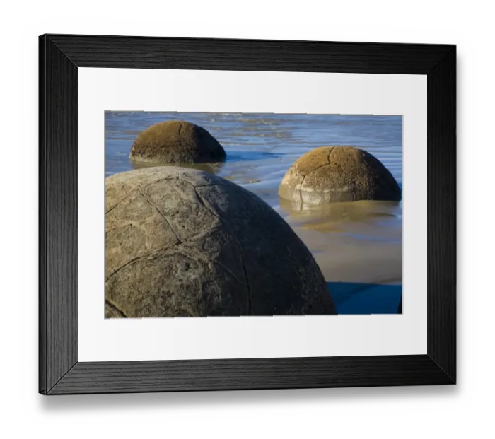 Framed Print : New Zealand, Otago, Moeraki Boulders. The famous spherical Moeraki boulders on the North Otago coast