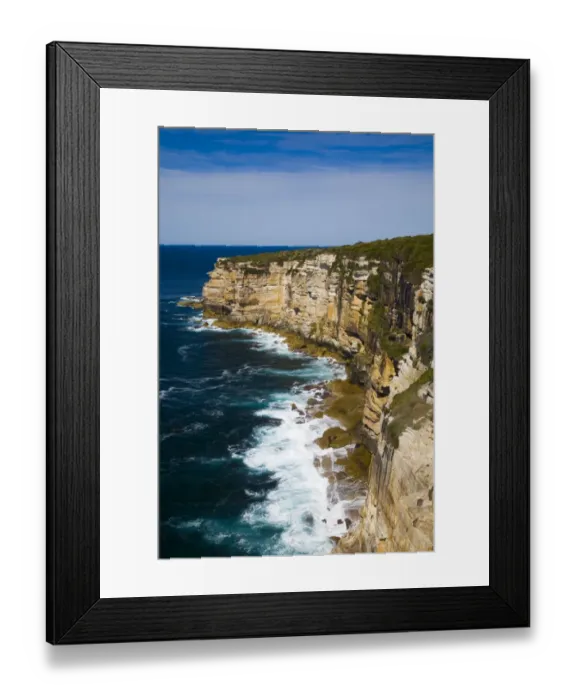 Framed Print : Australia, New South Wales, Royal National Park. Sandstone cliifs overlooking the Pacific Ocean viewed from the Royal National Park Framed Print : Australia, New South Wales, Royal National Park. Sandstone cliifs overlooking the Pacific Ocean viewed from the Royal National Park