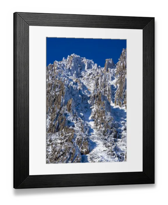 Framed Print : Australia, Tasmania, Cradle Mt - Lake St Clair National Park. Snow and ice covered dolerite columns forming
