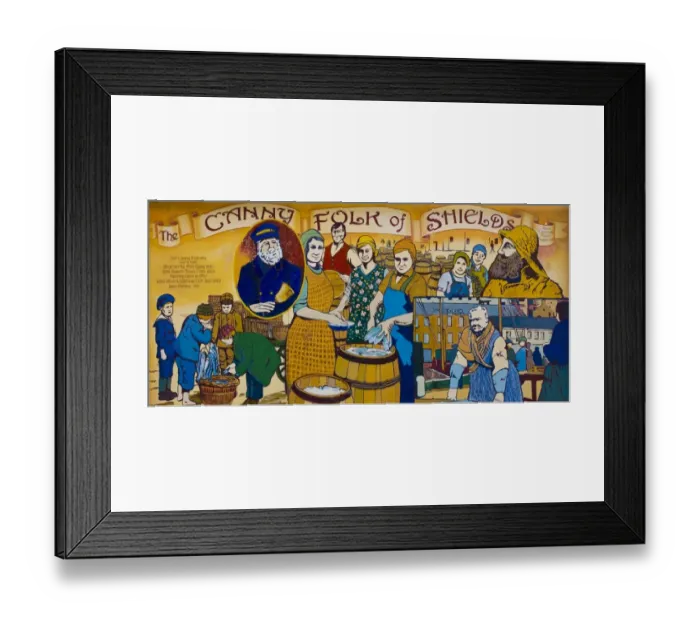 Framed Print : England, Tyne & Wear, North Shields. Painting on a building in North Shields depicting characters from the history of