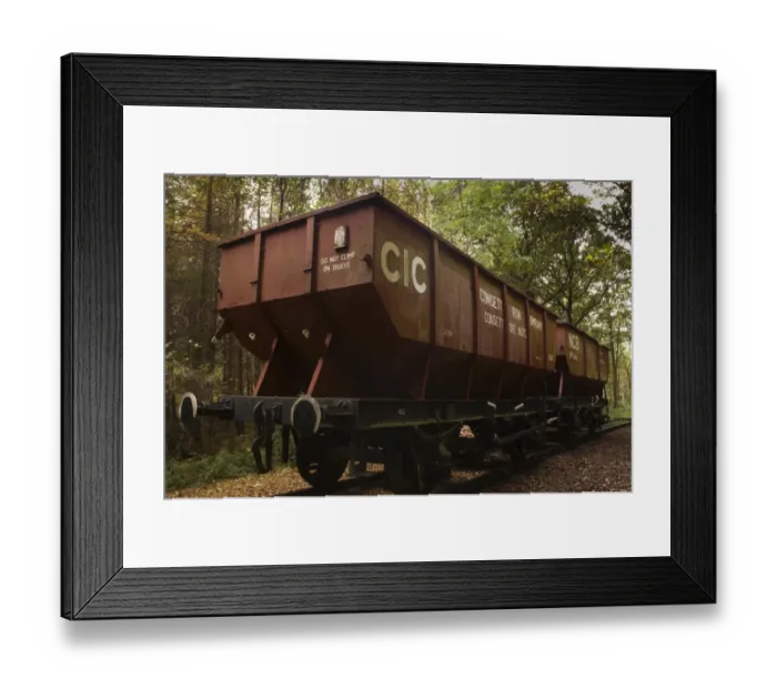 Framed Print : Train truck used to transport ore through what is now forestry commission woodland between High Spen Framed Print : Train truck used to transport ore through what is now forestry commission woodland between High Spen