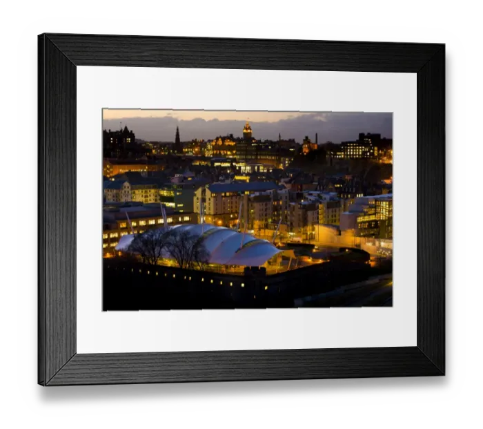 Framed Print : Scotland, Edinburgh, Holyrood. The Our Dynamic Earth building in the foreground was a major part of the Holyrood urban regeneration plan, built on the former site of a Brewery