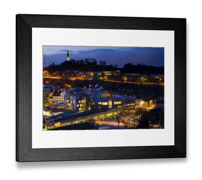 Framed Print : Scotland, Edinburgh, Holyrood. Home of the Scottish Parliament, the design of the Holyrood building was described as growing out of the land by architect Framed Print : Scotland, Edinburgh, Holyrood. Home of the Scottish Parliament, the design of the Holyrood building was described as growing out of the land by architect