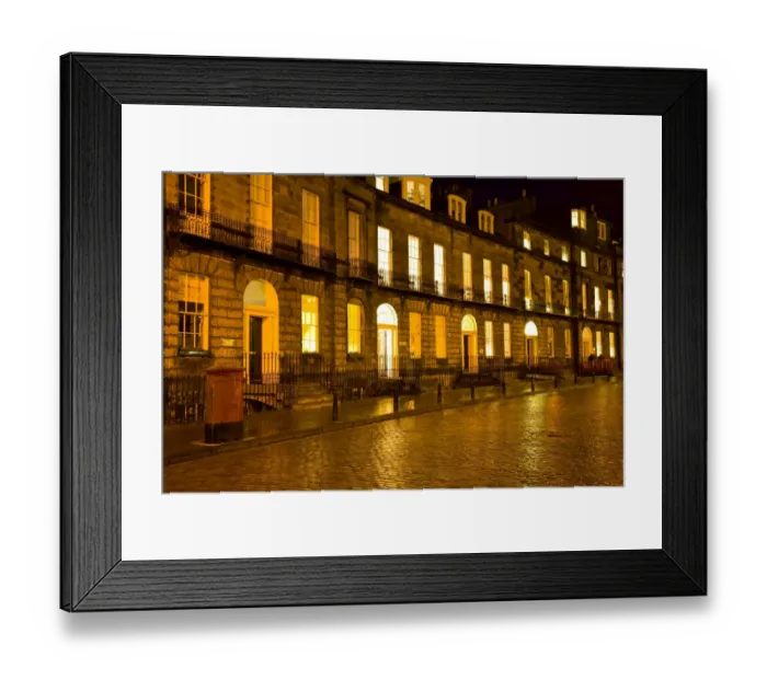 Framed Print : Scotland, Edinburgh, New Town. Cobbled road and Georgian buildings in the New Town