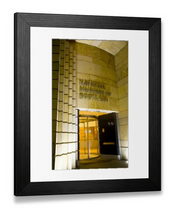 Framed Print : Entrance to the Museum of Scotland on Chambers Street. The appearance of the building is a controversial issue, with Prince Charles resigning as patron of the museum due to a lack of public consultation regarding