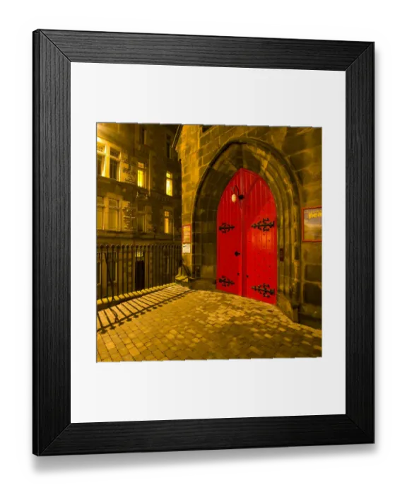 Framed Print : Scotland, Edinburgh, Old Town. Courtyard and doorway of the St. Columbas Church