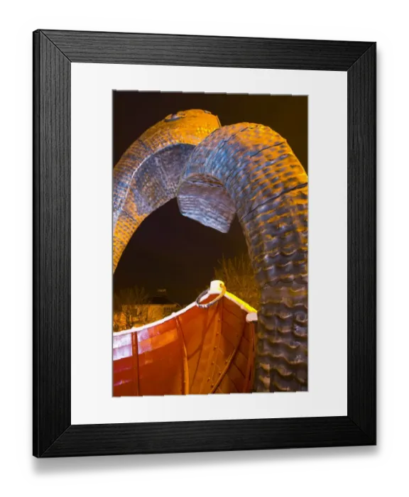 Framed Print : Scotland, Edinburgh, Leith. Fish and boat sculpture near the entrance to the Leith Commercial Quay