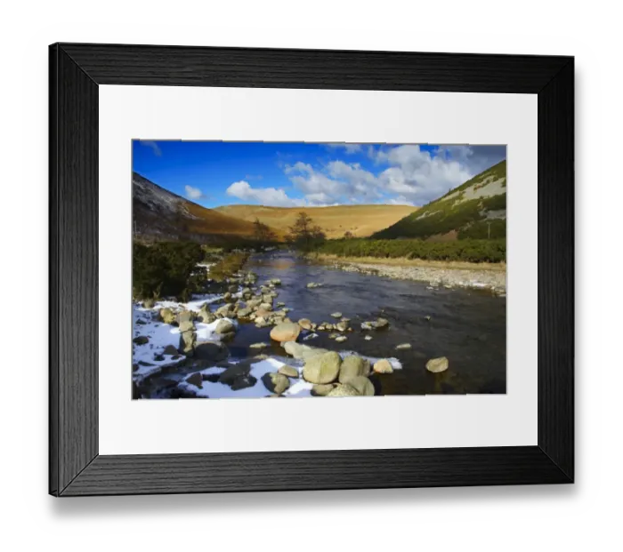 Framed Print : England, Northumberland, Northumberland National Park. A winter scene with the remains of snow on the river Breamish, running through the Cheviots and the Breamish valley near the village of Ingram situated within the Northumberland National Park