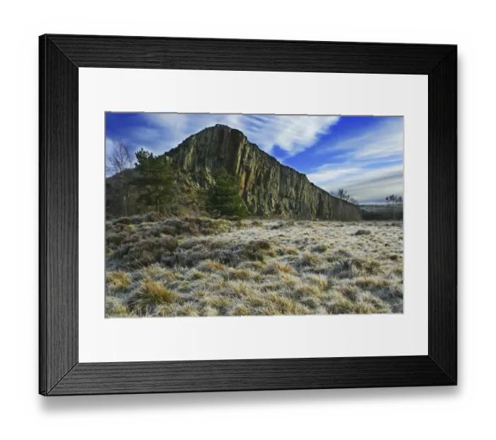 Framed Print : ENGLAND, Northumberland, Cawfields. A winter view of the Great Whin Sill at Cawfields near the town of Framed Print : ENGLAND, Northumberland, Cawfields. A winter view of the Great Whin Sill at Cawfields near the town of