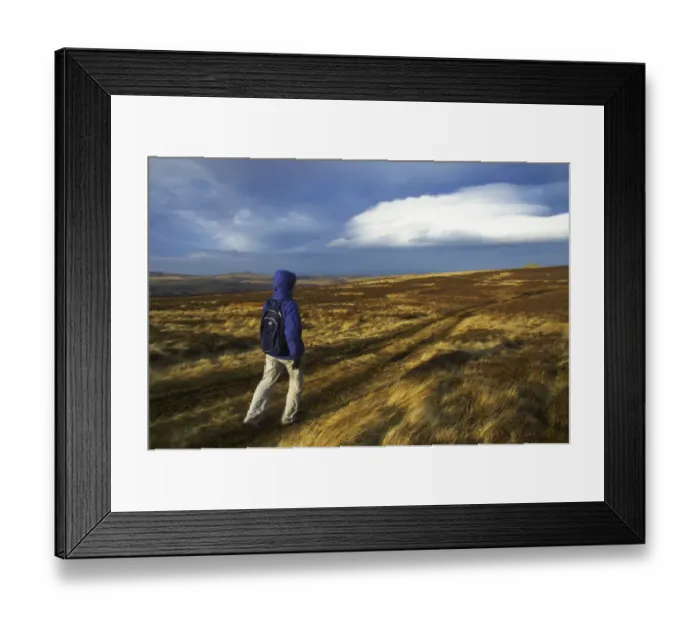 Framed Print : England, Northumberland, Northumberland National Park. Female hiker walking towards Carling Crags near Framed Print : England, Northumberland, Northumberland National Park. Female hiker walking towards Carling Crags near