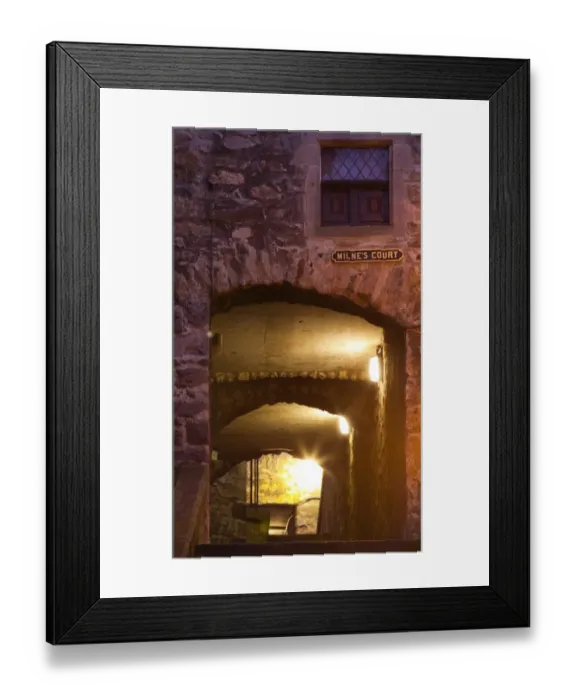 Framed Print : Scotland, Edinburgh, Old Town. Milnes Court, a narrow passageway heading to the Royal Mile Framed Print : Scotland, Edinburgh, Old Town. Milnes Court, a narrow passageway heading to the Royal Mile