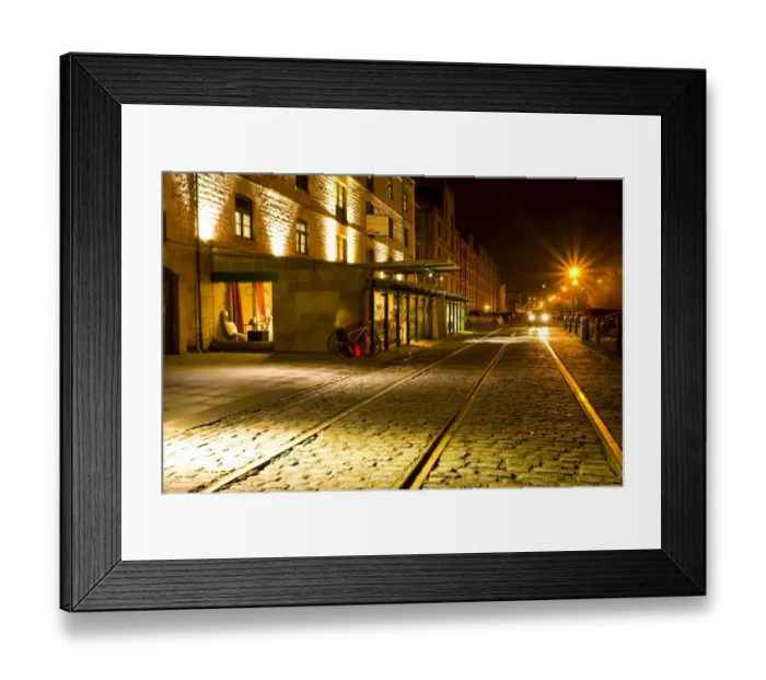 Framed Print : Scotland, Edinburgh, Leith. Cobbled pedestrian walkway on the Leith Commercial Quay