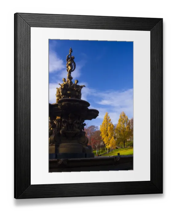 Framed Print : Scotland, Edinburgh, Princes Streeet Gardens. Ross Fountain was cast In France in the early 1860s before being exhibited in the Great Exhibition (London) in 1862 and finally being installed in West Princes Street Gardens some ten Framed Print : Scotland, Edinburgh, Princes Streeet Gardens. Ross Fountain was cast In France in the early 1860s before being exhibited in the Great Exhibition (London) in 1862 and finally being installed in West Princes Street Gardens some ten