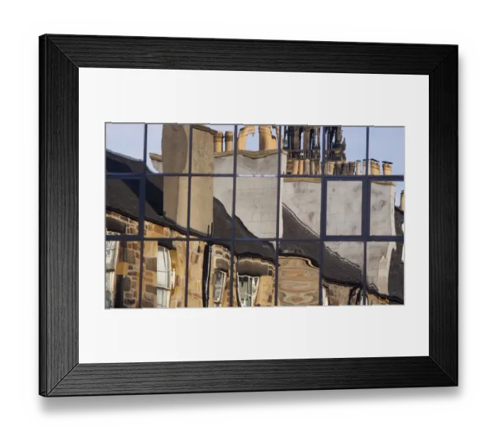 Framed Print : Scotland, Edinburgh, Edinburgh City. Traditional buidlings reflected in the windows of modern architecture