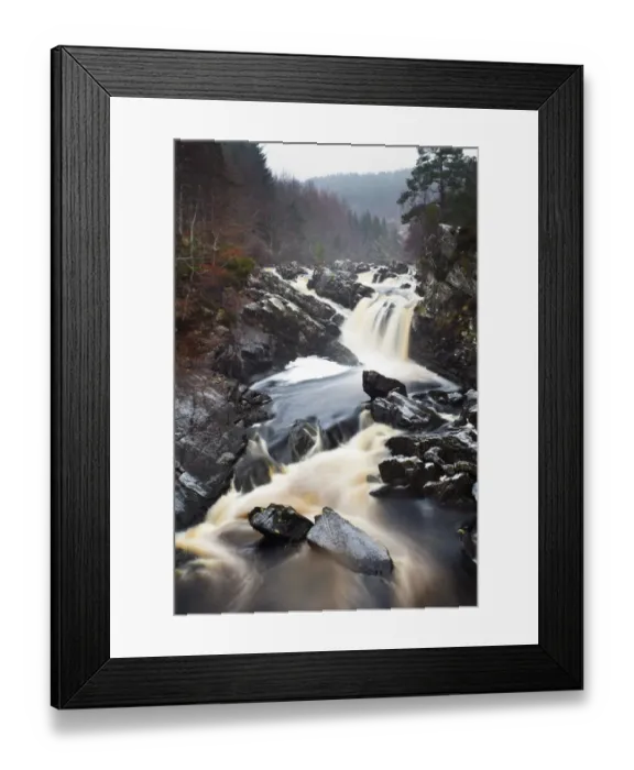 Framed Print : Scotland, Scottish Highlands, Rogie Waterfalls. A cascade of Peat coloured water at Rogie Falls
