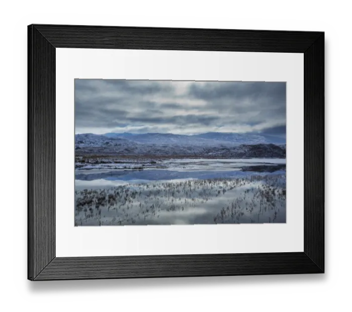 Framed Print : Scotland, Scottish Highlands, Loch a Chuilinn. The subtle shades of a mid-winters day reflected upon the still face of Loch a Chuilinn