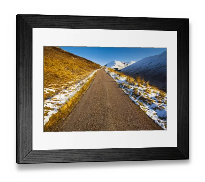 Framed Print : Scotland, Scottish Highlands, Glen Gloy. Single track mountain road heading down Glen Gloy near the Great Framed Print : Scotland, Scottish Highlands, Glen Gloy. Single track mountain road heading down Glen Gloy near the Great