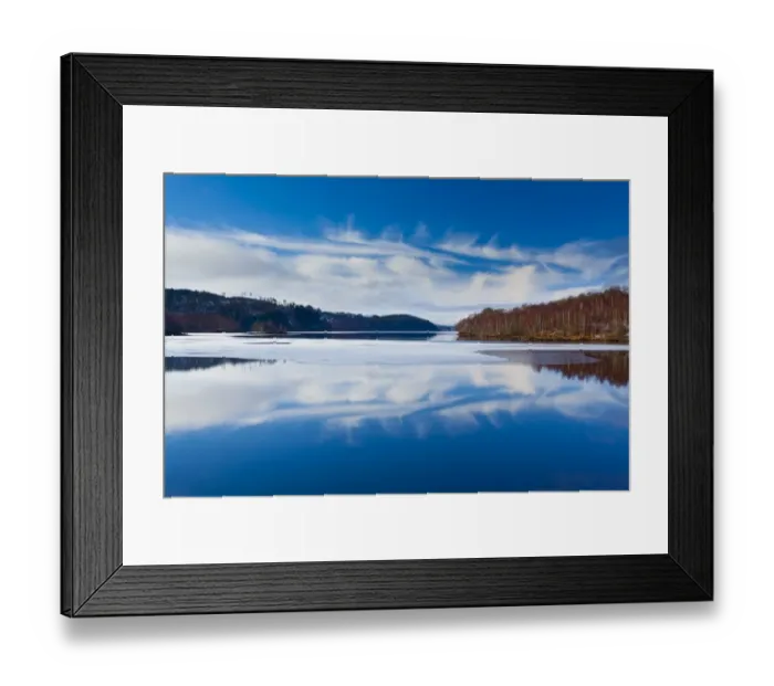 Framed Print : Scotland, Scottish Highlands, Loch Garry. Cloud formations reflected upon the mirror like face of Loch