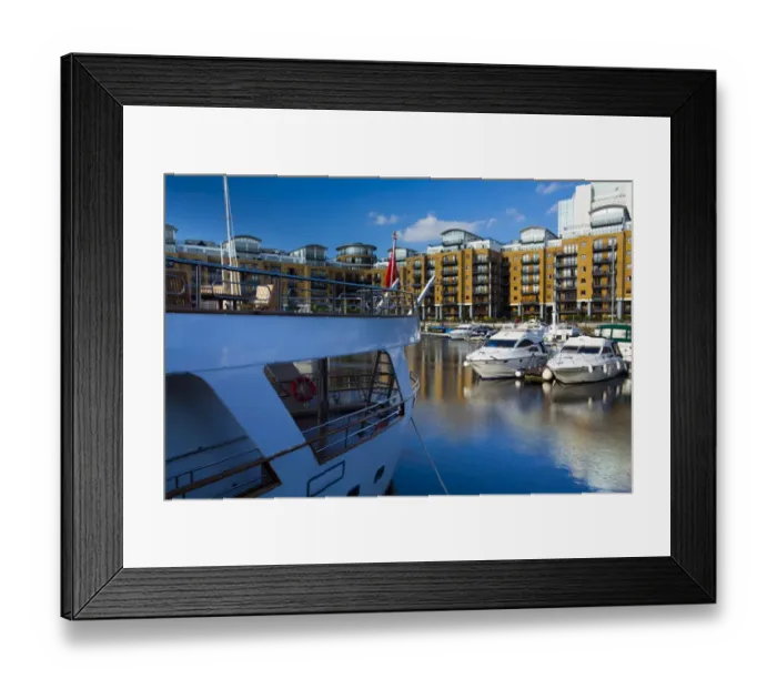 Framed Print : England, Greater London, London Borough of Tower Hamlets. Boats moored in the St Katharine Docks