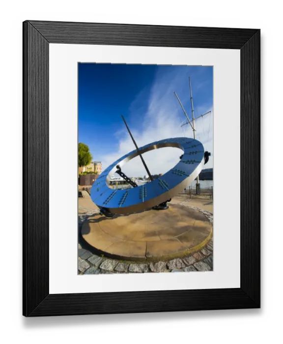 Framed Print : England, Greater London, London Borough of Tower Hamlets. Sun dial near the entrance to the St Katharine Docks, on the north bank of the River Thames near the London