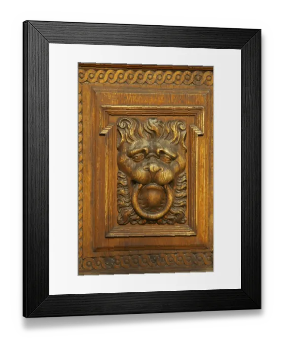 Framed Print : Czech Republic, Prague, Old Town Hall. Detail of wooden door on the Old Town Hall in the Old Town Square