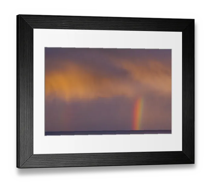 Framed Print : Scotland, Scottish Borders, Burnmouth. Rainbow above the north sea, photographed just before sunset
