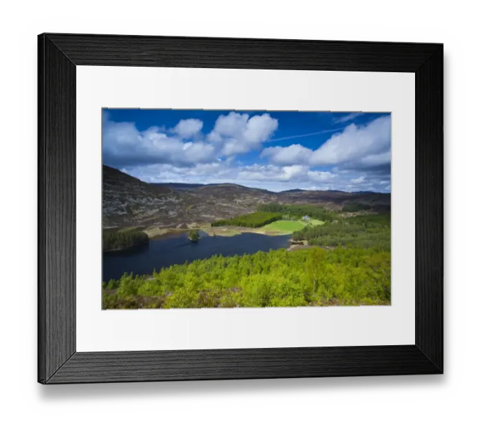 Framed Print : Scotland, Scottish Highlands, Cairngorms National Park. View from near Kingussie looking accross Loch Gynack towards the Monadhliath