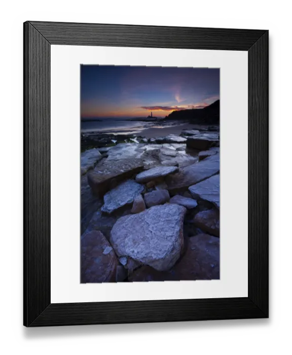 Framed Print : England, Tyne and Wear, Whitley Bay. Frost covered boulder on bay north of St Marys Lighthouse