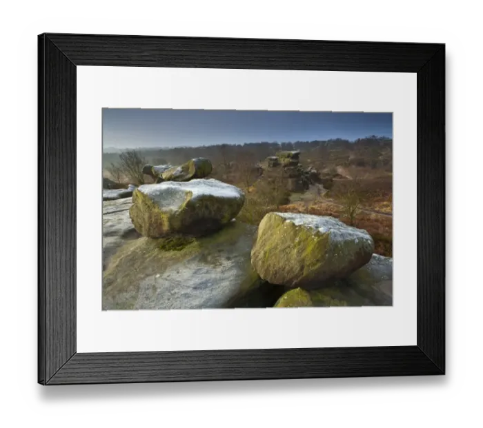 Framed Print : England, North Yorkshire, Brimham Rocks. Unique Rock formations of Brimham Rocks at Brimham in Nidderdale, found scattered over the wild expanse of