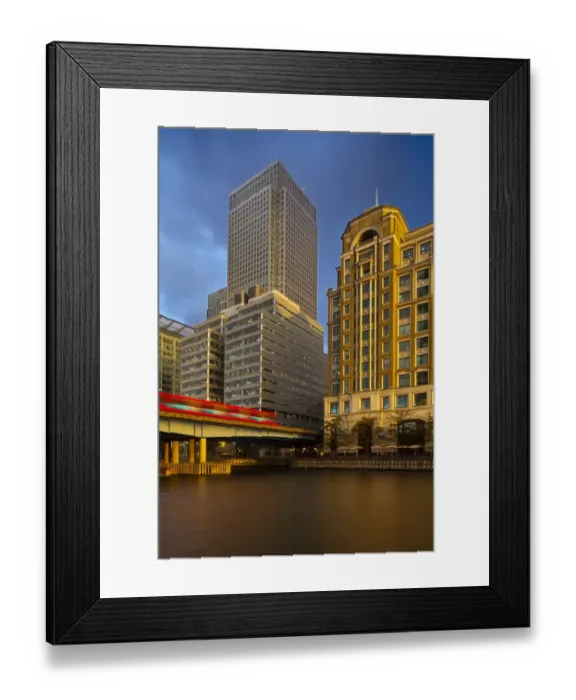 Framed Print : England, London, Docklands, West India Quay. One Canada Square, one of the UKs tallest buildings behind West India Quay, in the heart of