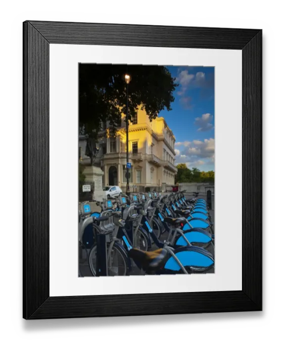 Framed Print : England, London, Pall Mall. London Cycle hire station located in Waterloo Place
