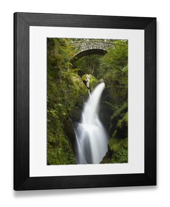 Framed Print : England, Cumbria, Lake District National Park. Aira Force is a powerful body of water near the shores
