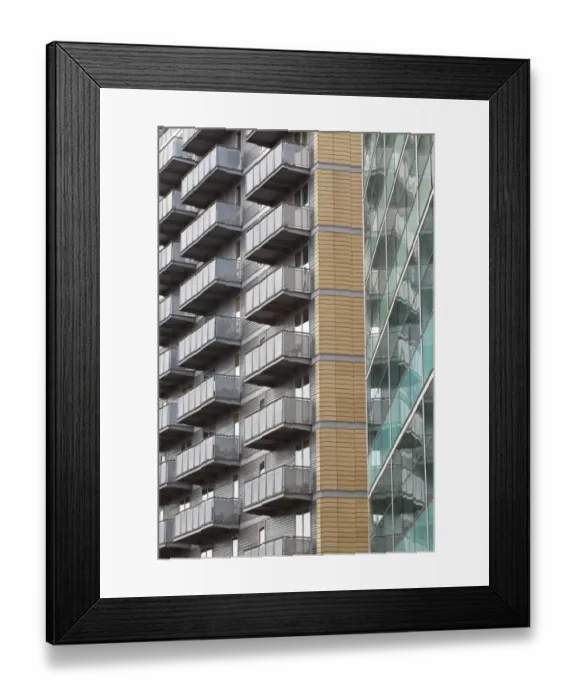 Framed Print : England, Greater Manchester, Manchester. Detail shot of the Bridge apartments on the banks of the River Irwell near