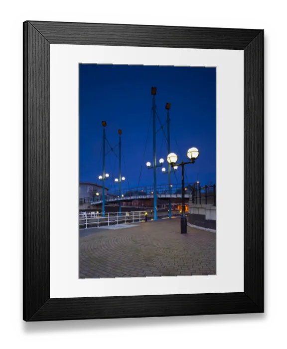 Framed Print : England, Greater Manchester, Salford Quays. Bridge over Mariners Canal near Ontario Basin located on the Salford Quays in the City of Salford in