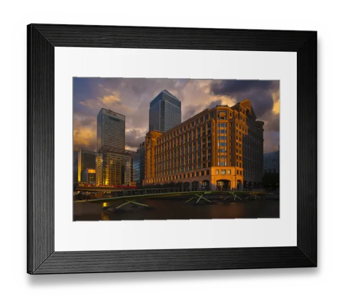Framed Print : England, London, Docklands, West India Quay. One Canada Square, on the UKs tallest buildings behind West India Quay, in the heart of