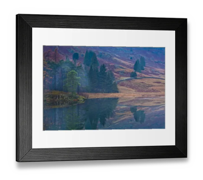 Framed Print : England, Cumbria, The Lake District. A misty dawn at Blea Tarn near Great Langdale