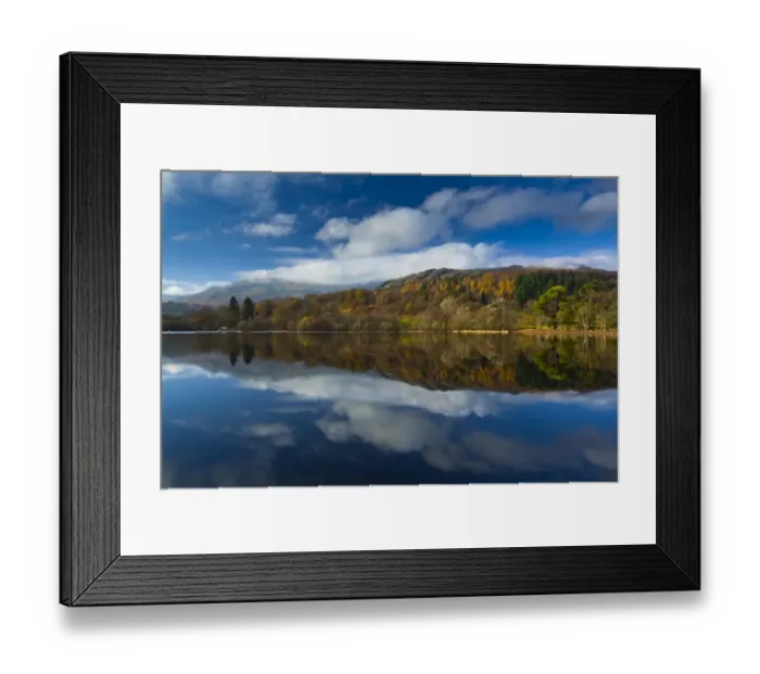 Framed Print : England, Cumbria, Lake District National Park. Lakeland hills reflected upon the still face of Coniston