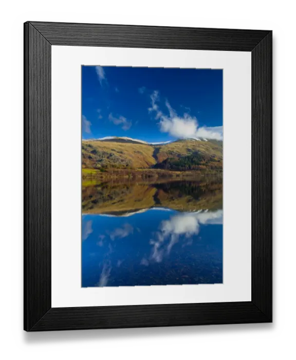 Framed Print : England, Cumbria, Lake District National Park. Lakeland hills reflected upon the still face of the Thirlmere