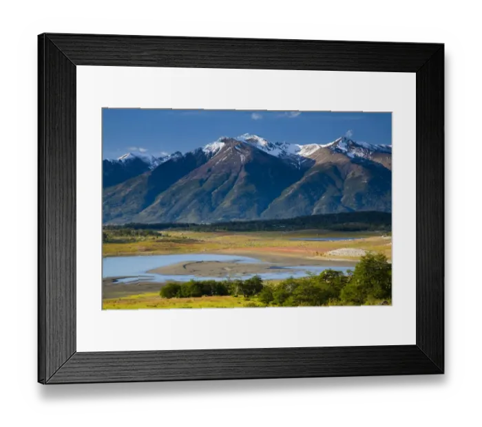 Framed Print : Argentina, Patagonia, Los Glaciares National Park. Lake Roca, situated amidst a mountain backdrop