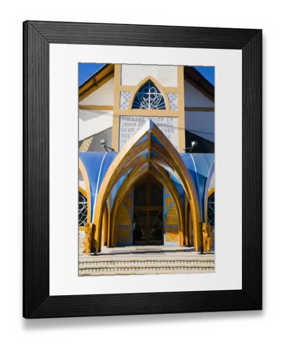 Framed Print : Argentina, The Lake District, Junin De Los Andes. Colourful church in Junin De Los Andes Framed Print : Argentina, The Lake District, Junin De Los Andes. Colourful church in Junin De Los Andes