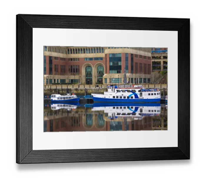 Framed Print : England, Tyne and Wear, Newcastle Upon Tyne. Newcastle Quayside and moored river cruise boats