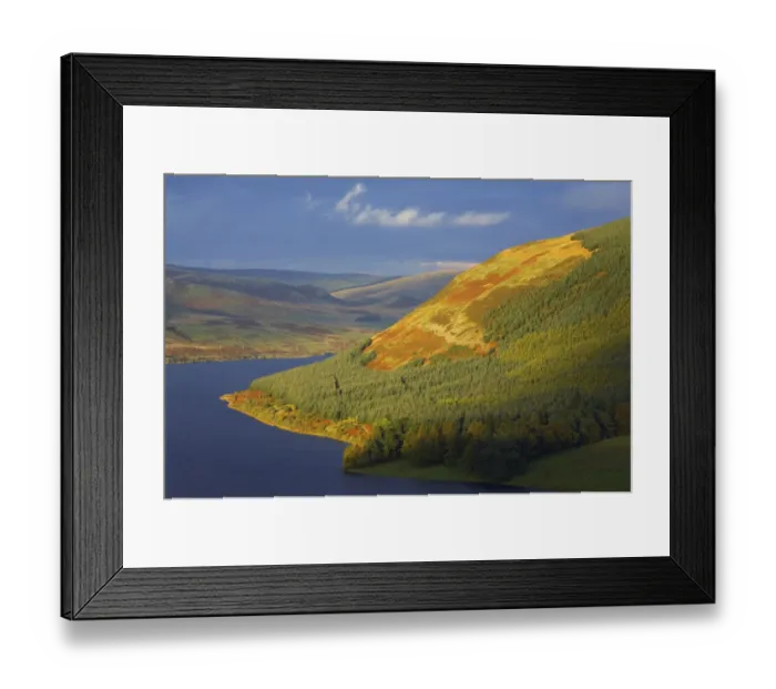 Framed Print : Scotland, Scottish Borders, St Marys Loch. Breaking light illuminates the autumn