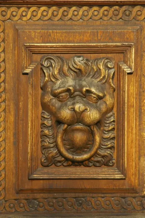 Framed Print : Czech Republic, Prague, Old Town Hall. Detail of wooden door on the Old Town Hall in the Old Town Square